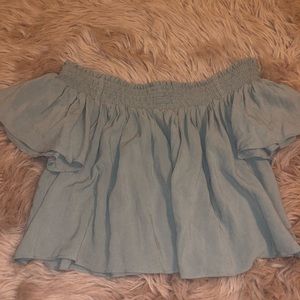 light green off the shoulder top